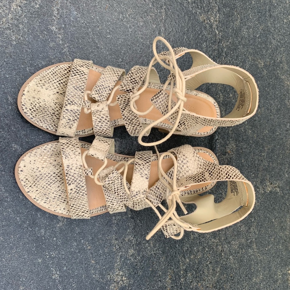 Snakeskin Lace Up Heeled Sandals